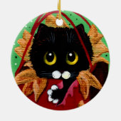 Grappige Kerstmis Zwarte Kat Kunst Creationarts Keramisch Ornament (Achterkant)