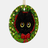 Grappige Kerstmis Zwarte Kat Kunst Creationarts Keramisch Ornament (Rechts)