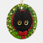 Grappige Kerstmis Zwarte Kat Kunst Creationarts Keramisch Ornament (Links)