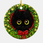 Grappige Kerstmis Zwarte Kat Kunst Creationarts Keramisch Ornament (Achterkant)