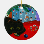 Grappige Kerstmis Zwarte Kat Kunst Creationarts Keramisch Ornament (Achterkant)