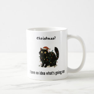 Grappige Kerstmis Zwarte Kat Lichten Mok