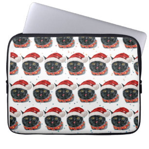 Grappige Kerstmis Zwarte Kat Waterverf Laptop Sleeve