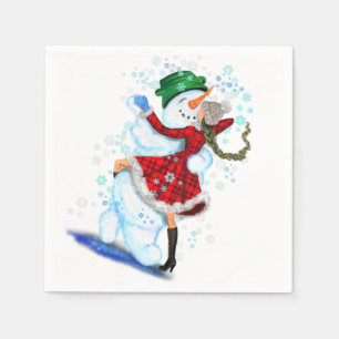 Grappige Kerstmisknapdoeken Sneeuwman en Meisje Da Servet