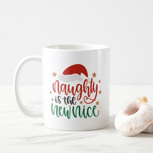 Grappige Kerstmok Naughty Is Nieuw Nette Koffiemok (Met donut)