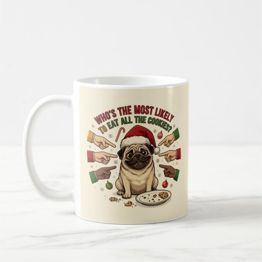 Grappige Kerstmug Pug Hond Koffiemok (Links)
