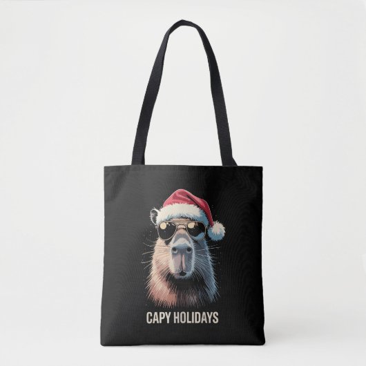 Grappige Kerstmuts Capy Vakantie Kerstmis Capybara Tote Bag (Voorkant)