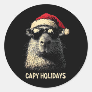 Grappige Kerstmuts Capy Vakanties Kinderen Tienerj Ronde Sticker