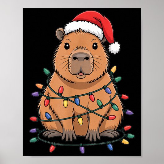 Grappige Kerstmuts Capybara Schattig Cartoon Ontwe Poster (Voorkant)