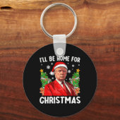 Grappige kerstmuts van Trump Ik ben thuis voor C Sleutelhanger (Voorkant)