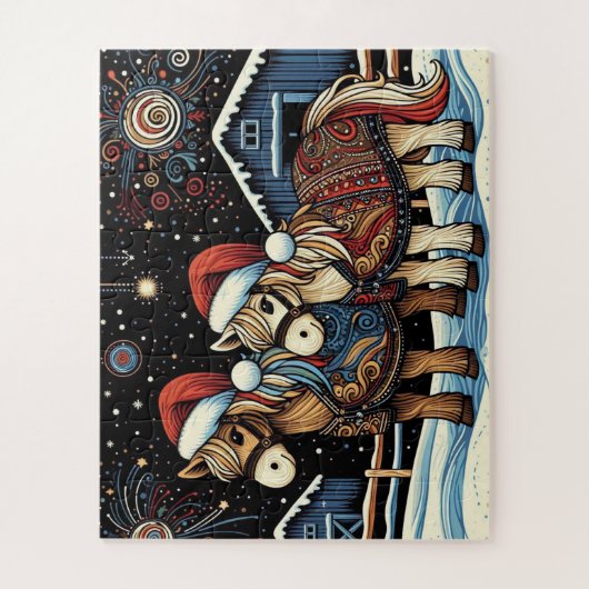 Grappige kerstpaarden legpuzzel (Verticaal)