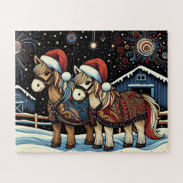 Grappige kerstpaarden legpuzzel