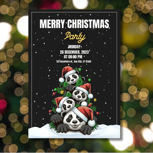 Grappige Kerstparty Uitnodiging ,Panda Kerstmis 