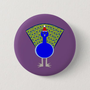 Grappige Kerstpauw Ronde Button 5,7 Cm