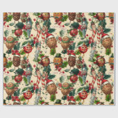 Grappige kerstpersonages cadeaupapier (Vlak)