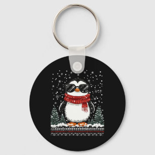 Grappige Kerstpinguïn Met Zonnebrillen Lelijk Kers Sleutelhanger