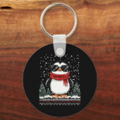 Grappige Kerstpinguïn Met Zonnebrillen Lelijk Kers Sleutelhanger (Voorkant)