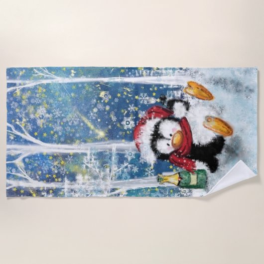 Grappige kerstpinguïn strandlaken (Voorkant)