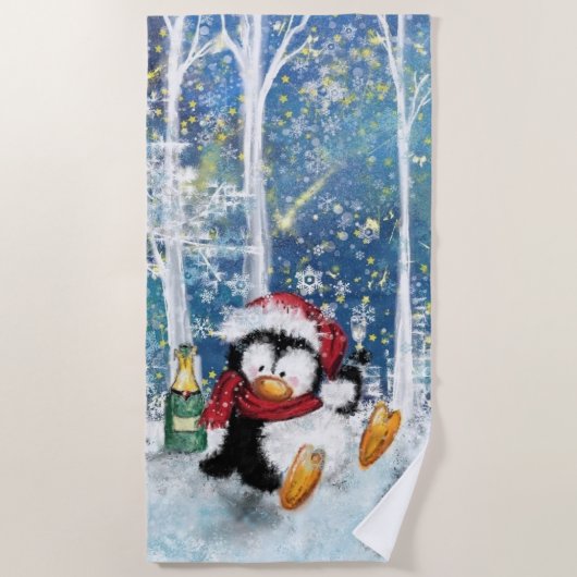 Grappige kerstpinguïn strandlaken (Voorkant)