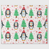Grappige Kerstpinguïns met vakantiebomen  Cadeaupapier (Vlak)