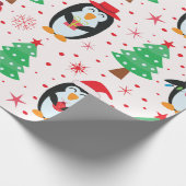 Grappige Kerstpinguïns met vakantiebomen  Cadeaupapier (Hoek)