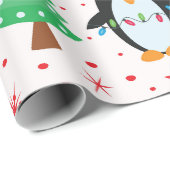 Grappige Kerstpinguïns met vakantiebomen  Cadeaupapier (Rol Hoek)