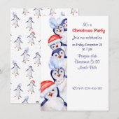 Grappige kerstpinguïns Waterverf uitnodiging (Voorkant / Achterkant)