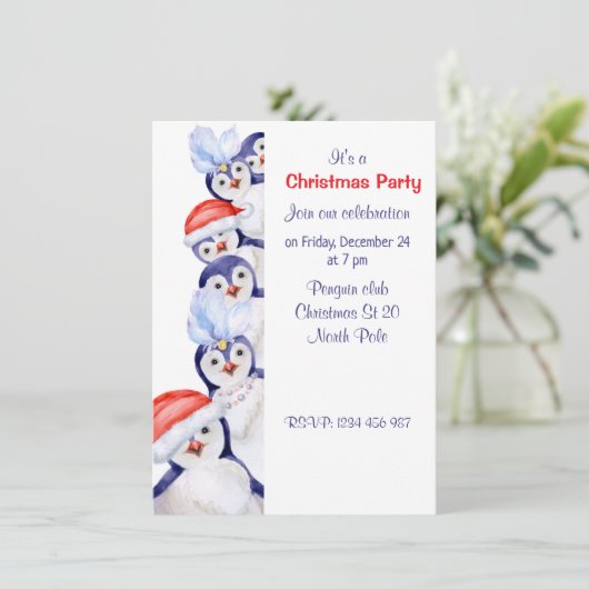 Grappige kerstpinguïns Waterverf uitnodiging (Staand voorkant)