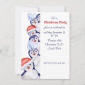 Grappige kerstpinguïns Waterverf uitnodiging (Voorkant)