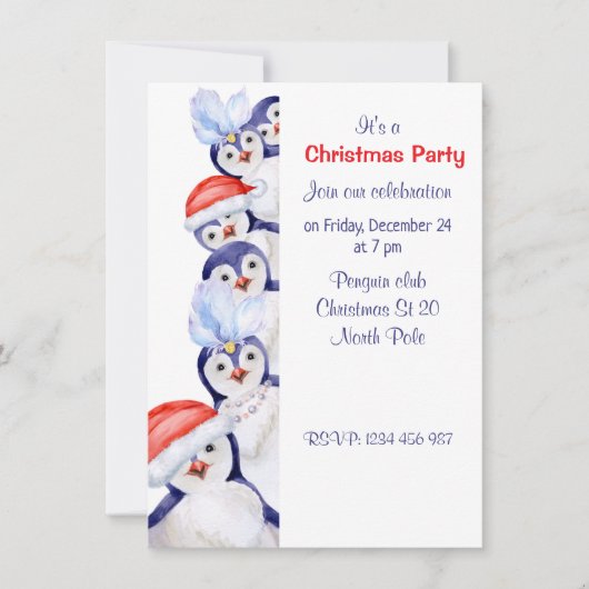 Grappige kerstpinguïns Waterverf uitnodiging (Voorkant)