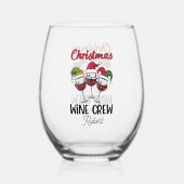 Grappige kerstploeg voegt naam drink feest toe wijnglas zonder voet (Achterkant)