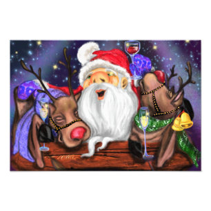 Grappige Kerstposter met Kerstman en Rendieren Foto Afdruk