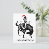 Grappige Kerstrodeo Santa op zwart paard Feestdagenkaart (Staand voorkant)