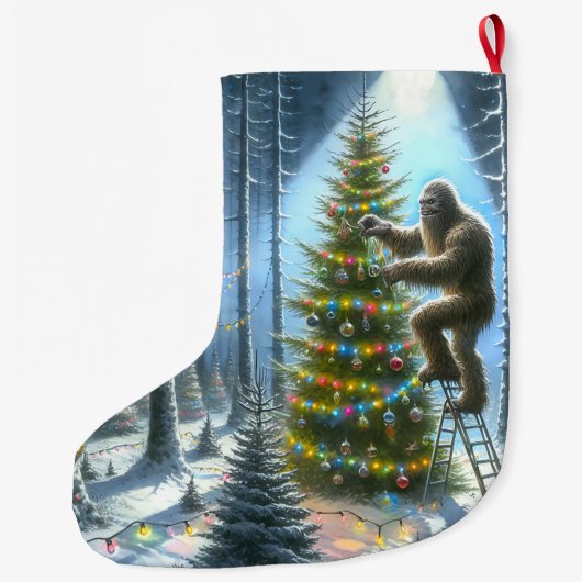 Grappige kerstsaquatch gepersonaliseerd grote kerstsok (Achterkant)