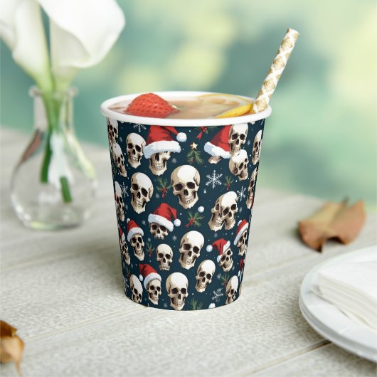 Grappige kerstschedels in Santa Hats Papieren Bekers (Insitu)