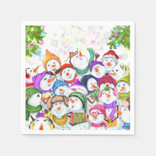 Grappige Kerstservetten met Gelukkige Sneeuwmannen Servet