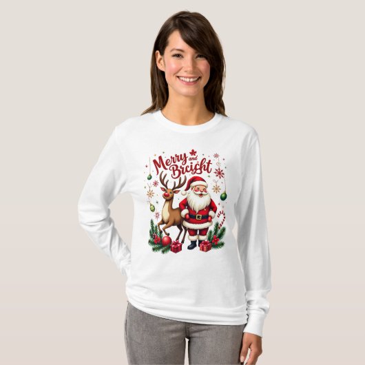 Grappige kerstsfeer - Santa en Rendier Hol T-shirt (Voorkant volledig)