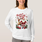 Grappige kerstsfeer - Santa en Rendier Hol T-shirt (Voorkant)