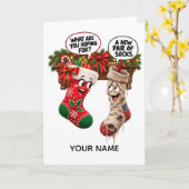 Grappige Kerstsokken Kaart (Gele Bloem)