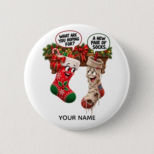 Grappige Kerstsokken Ronde Button 5,7 Cm (Voorkant)