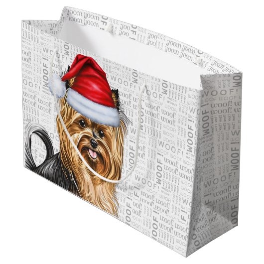 Grappige Kerststeiger Terrier Woof Groot Cadeauzakje (Achterkant Gekanteld)