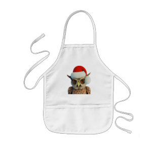 Grappige Kerstuil met kerstmuts Kinder Schort