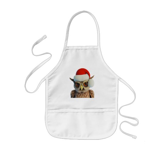 Grappige Kerstuil met kerstmuts Kinder Schort (Voorkant)