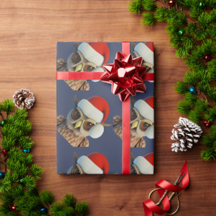 Grappige Kerstuil met Sinterklaashoed Cadeaupapier