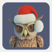 Grappige Kerstuil met Sinterklaashoed Vierkante Sticker (Voorkant)