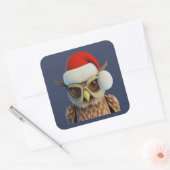 Grappige Kerstuil met Sinterklaashoed Vierkante Sticker (Envelop)