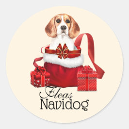 Grappige kerstvakantie beagle hond vlooien navidog ronde sticker