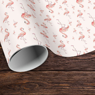Grappige Kerstvakantie Flamingo Lichtjes Blush Roz Cadeaupapier