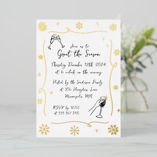Grappige Kerstvakantie Winter Cocktail Party Folie Uitnodiging (Staand Voorkant)
