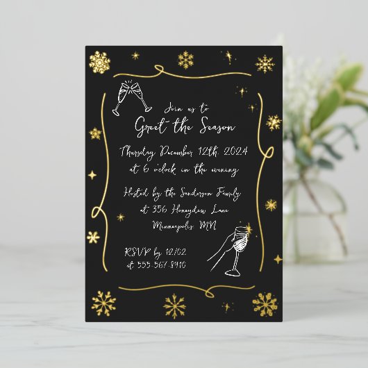 Grappige Kerstvakantie Winter Cocktail Party Folie Uitnodiging (Staand Voorkant)